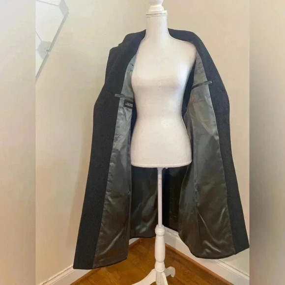 Pierre Cardin Pure Wool Dark Grey Trench Coat Lined Size Large - Picture 11 of 12